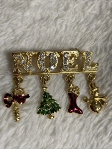 Vintage AVANTE "NOEL" Weihnachts Anstecknadel Brosche mit baumelnden Charms - Bild 1 von 6