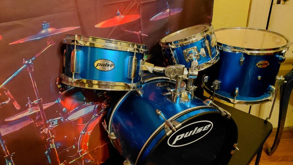 PULSE JR. , Metallic Cobalt Blue Wrap.   16" B.D., 13" F.T., 8" , 10" Rack toms - Image 1 of 4