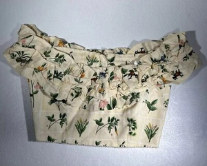Agua by Agua Bendita Crop Top Plant Printed Ruffle Strap Top Cream Size XS - Picture 1 of 9