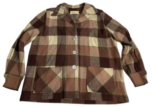 Vtg 1940s / 1950s Western Star Jacket Womens 49er Plaid Virgin Wool Brown READ - Picture 1 of 11