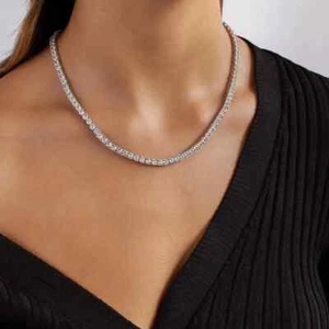 3mm 925 Sterling Silver Moissanite Tennis Chain Necklace Mens Women 7''- 22'' - Picture 1 of 4