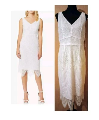 Vestido Nanette Nannette Lepore tamanho 12 novo com etiquetas renda branca midi sem mangas  - Imagem 1 de 4