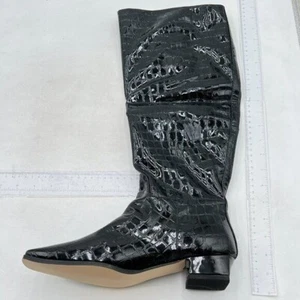 Women Knee High Boots Chunky Low Heel Tall Boots Faux Leather Boots Black - Picture 1 of 6