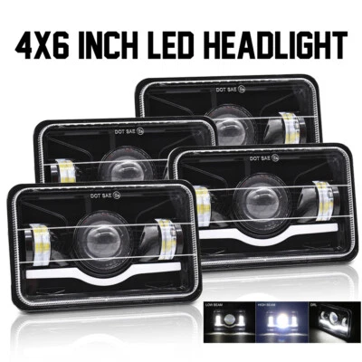 4PCS 4x6" LED Headlights Hi/Low DRL Fits Kenworth T800 T400 T600A W900 Headlamps - Image 1 of 4