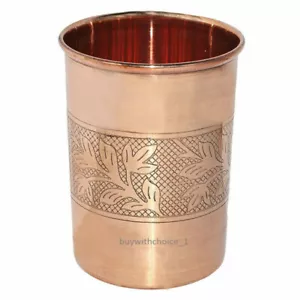 Handamde Drinking Tumbler Half Embossed Copper Water Glass Health Benefits 300ML - Picture 1 of 4