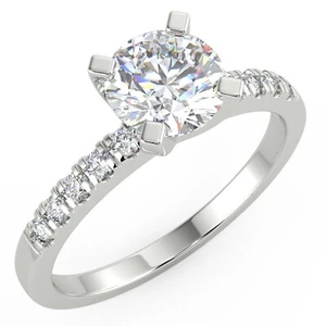 1.1 Ct Round Cut VS2/D Solitaire Pave Diamond Engagement Ring 14K White Gold - Picture 1 of 6