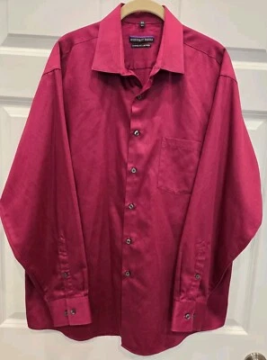 Camisa de Vestir Geoffrey Beene Calce Clásico Sin Hierro 17 1/2" 34/35 Rojo Arándano  Foto 1 de 4