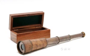Telescopio portatile in scatola di legno - Pelle marrone - Foto 1 di 11