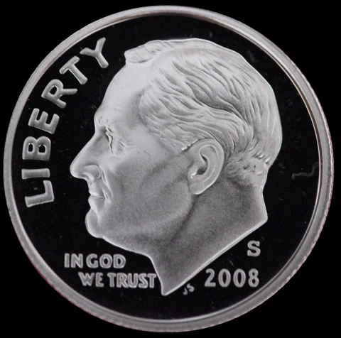 2008 S Roosevelt Dime Gem Deep Cameo CN-Clad PROOF US Mint "Beautiful" Coin Cover