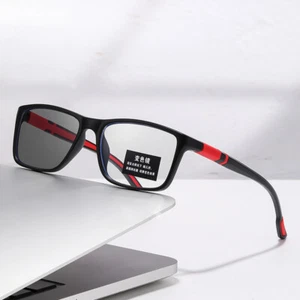 Men Square Anti Blue Light Photochromic Reading Glasses Sports Sunglasses New - Picture 1 of 13