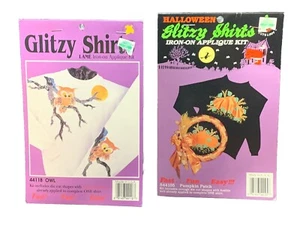 2 Holiday Glitzy Shirts Iron-On Applique Kit Fall Owl & Pumpkin #44118 & 44105 - Picture 1 of 5