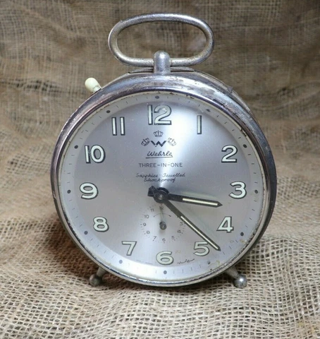 Vintage Alarm Clock Wehrle Three In One Sapphire Jewelled Shockproof #9 Cover