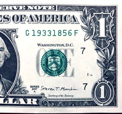 1933 - 1856 Double Year Tombstone One Dollar Bill Fancy Serial Number G19331856F - Image 1 of 3