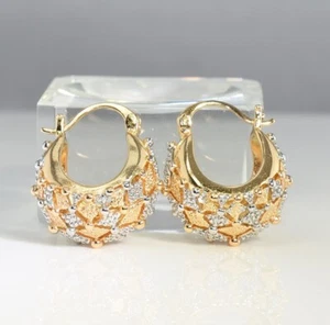 18K Gold / White Gold Filled Lady 21mm Earring Party Evening Birthday V//3582F - Picture 1 of 3