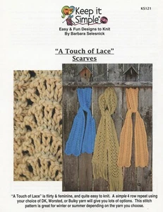 A Touch of Lace Scarves - Keep It Simple Knitting Pattern #KS121 - Easy Knit - Picture 1 of 2