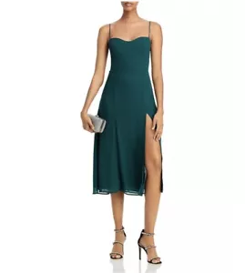 Aqua Corset Midi Dress Green Slit Smocked Back Zip Self-Tie Strap Size Large - Picture 1 of 17