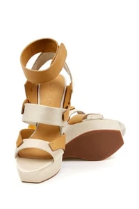 L.A.M.B. Women's Kapono IVORY Natural Nude Wedge Heels Sandal LAMB Ankle NEW - Picture 1 of 7