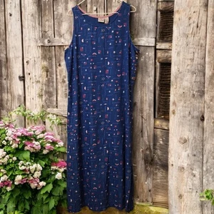 Vintage Koret City blau Denim Maxi ärmelloses Kleid Large Americana 4. Juli - Bild 1 von 6
