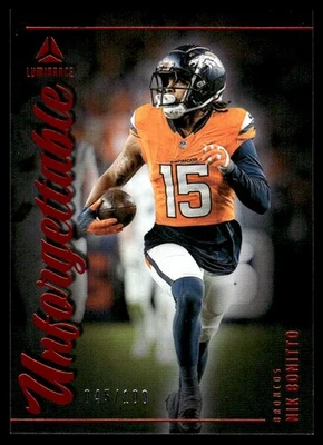 2025 Panini Luminance Unforgettable Orange Nik Bonitto 045/100 Denver Broncos - Image 1 of 2