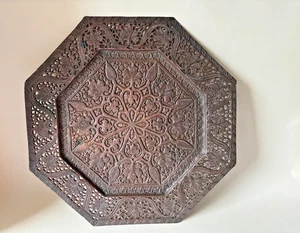 Antique kashmir copper engraved chaced octagnal tray - Picture 1 of 7