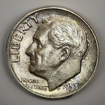 1953 年罗斯福一角钱 – 色调 90% 银色 — 第 1/3 张图片