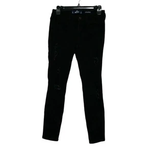 Hollister 5 S 27W 28L Low-Rise Super Skinny Stretch Black Distressed Denim Jeans - Picture 1 of 8