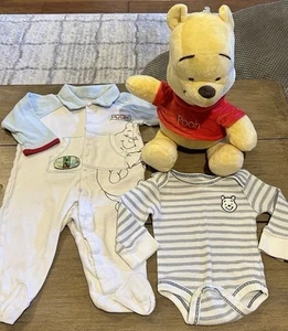Vintage Winnie The Pooh Boys 3-6 Months Lot Of 2 Y2K With New Pooh Plush - Picture 1 of 7