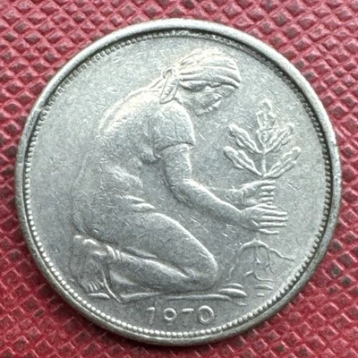 Alemania, FRG 1970-F Cobre-Níquel 50 Pfennig. Borde de caña. KM# 109.1 Foto 1 de 2