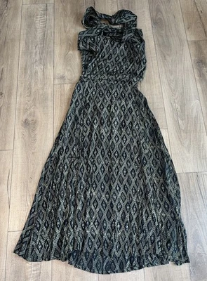 Noa Noa Long Maxi Printed dress with wrap top Green & Black Rayon Medium DD118 - Image 1 of 4