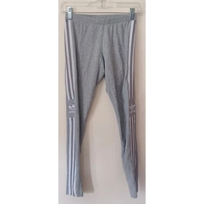 Adidas Originals Trefoil 3-Stripes Women Small Gray Leggings Logo Training READ - Image 1 of 4