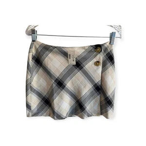 Aeropostale Women’s Brown & Ivory Plaid Wrap Button Front Mid Rise Mini Skirt XS - Picture 1 of 7