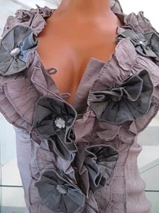 Moni & Co Designer Decollete Cotton & Silk Blouse Crystal Grey M - Bild 1 von 6