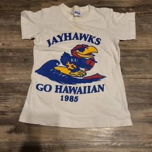 Vintage 1985 Kansas Jayhawks KU Shirt Youth Size Medium Single Stitch Football - Bild 1 von 7