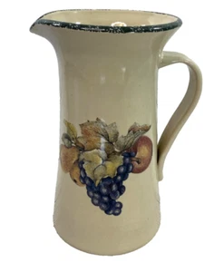Home & Garden Party Pitcher Jug Stoneware Fruit Leaves Blue Rim. Excellent Shape - Picture 1 of 12