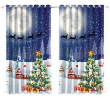 Xmas Printed Door Curtains for Living Room or Bedroom, Set of 2 (Size: 7 x 4 ft)