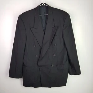 Vintage 90s Studio Italia 100% Pure Wool Double Breast Blazer Mens 50R Black - Picture 1 of 15