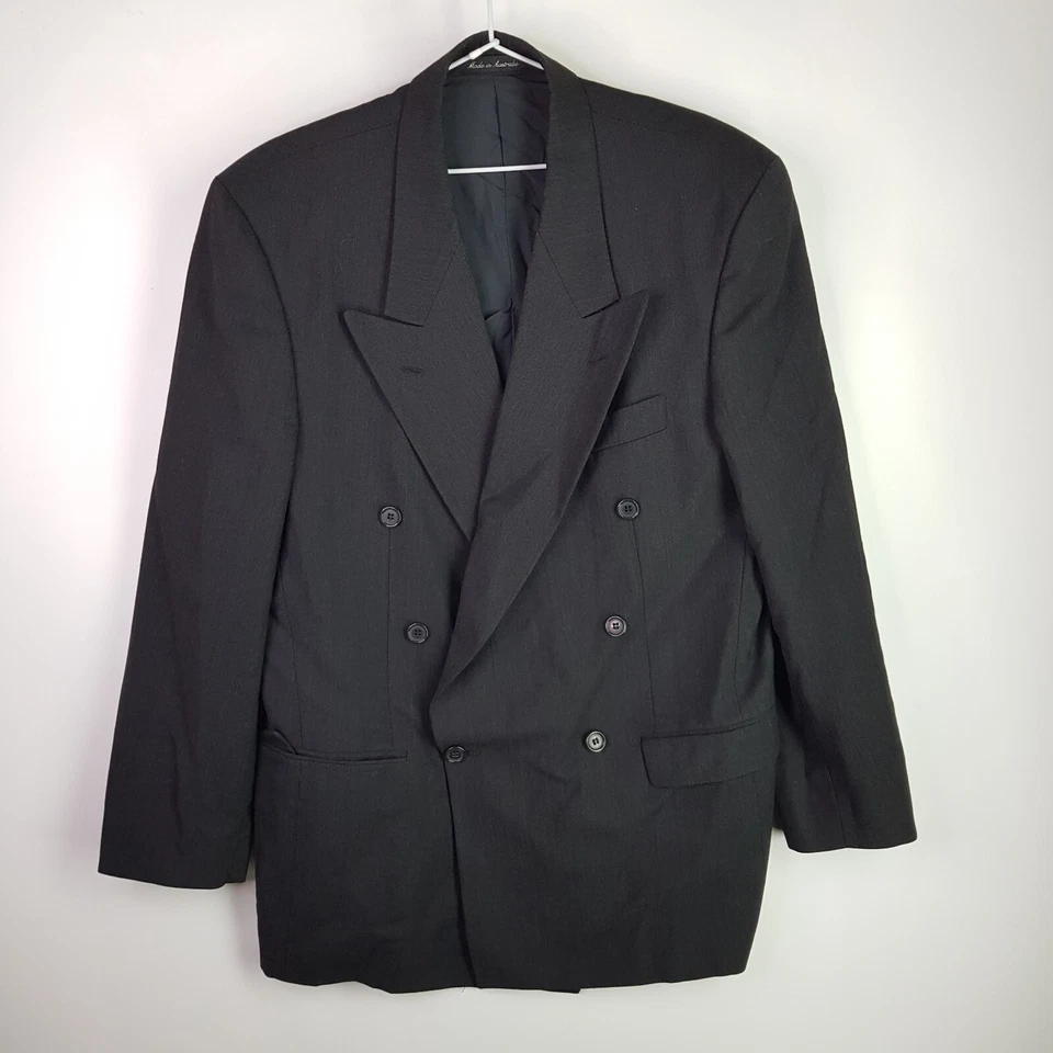 Vintage 90s Studio Italia 100% Pure Wool Double Breast Blazer Mens 50R Black - Image 1 of 4