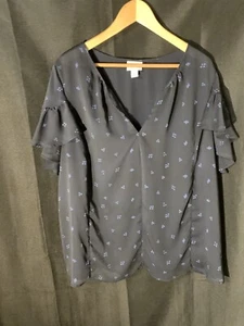 AVA & VIV geblümt abstrakt Flatterärmel gefüttert blau Bluse Top 2X - Bild 1 von 10