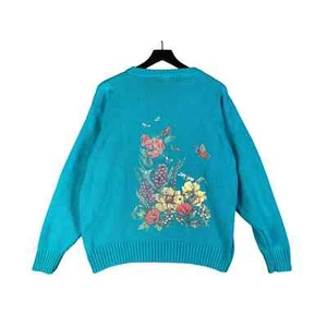 Vintage Sweater Eddie Bauer Medium Knit Womens Pullover Garden Spring Blue Size - Picture 1 of 9