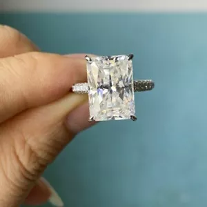 5 Karat Radiant Cut Echt Moissanit versteckter Heiligenschein Verlobungsring Massiv 14K Weißgold - Bild 1 von 7