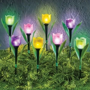 Set of 8 Solar Tulip Garden Stakes Spring Easter Outdoor Pathway Yard Home Decor - Picture 1 of 3