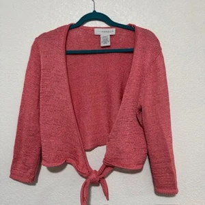 SAGHARBOR women's Crop Tie Front Knit Sweater 3/4 sleeves pink color size M - Picture 1 of 7