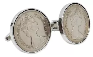 1979 Five Pence Coins Set in Silver Setting Men 40 Years Gift - CUFFLINKS DIRECT - Picture 1 of 10