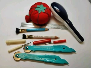 Vintage Sewing Supplies & Tools DRITZ Lot -Ruler Ripper Pin Cushion Wheel Pencil - Picture 1 of 9
