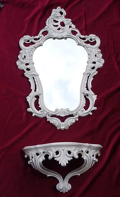 Wall Mirror + Shelf Console Set Mirror 50X76 ANTIQUE BAROQUE White Silver 118S - Image 1 of 4