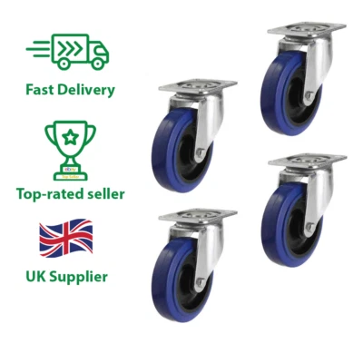 ATLAS HANDLING UK LTD Heavy Duty Rubber 100mm 4x Swivel / 540kg Caster Load Trolley/Cart Castor Wheels
