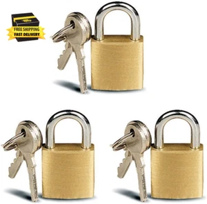 3 Pc Small Metal Padlock Solid Brass Luggage, Backpack, Diary, Jewelry Box Lock - Picture 1 of 2