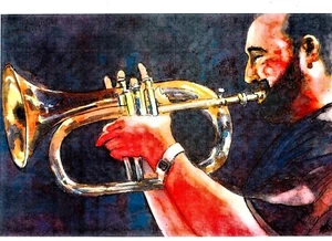 New Orleans Jazz Trompeter, Trompetenkunstdruck, Jazz Wanddekor, Jazz Kunst - Bild 1 von 10
