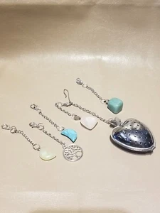 Heart-Shaped Tea Ball Infuser - Choose Charm: Emerald, Rose Quartz, Tree of Life - Picture 1 of 7