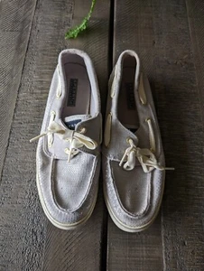 Sperry Sequin Sparkle Glitter Silver Gray Deck Boat Slip on Shoes Size 8.5 - Picture 1 of 9